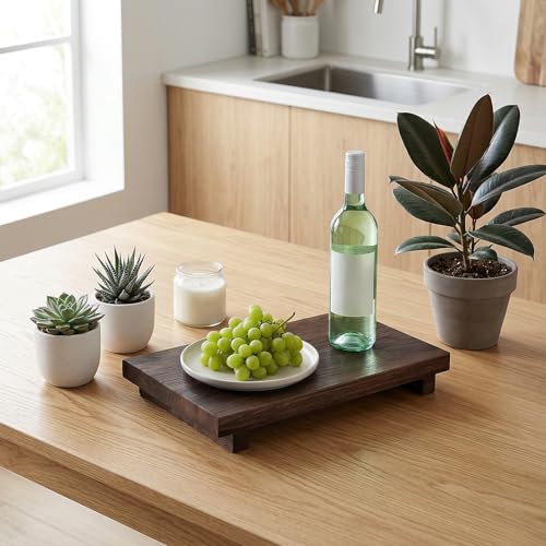 Wood Riser Tray Soap, Wood Pedestal Stand, Wooden Riser Kitchen Soap Dish Holder Rectangle Wooden Display Tray Decorative Rustic Bathroom Dishes Plant for Vanity, Counter, Sink (12 x 7 Inch,Brown)