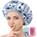 Years calm Shower Caps for Women Reusable Waterproof – Double Layer Elastic Cap with Tropical Botanical Print Shower Cap for Shower, Spa, Travel, Bath & Daily Hair Protection - color: Blue