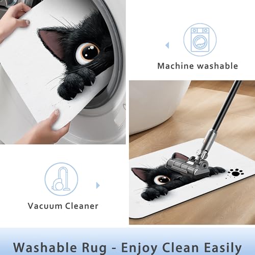 Cute Black Cat Bathroom Rug 29.5"x17", Super Absorbent Fast Drying Bath Mat with Non-Slip Rubber Backing, Thin Low-Profile Easy-Clean Bathroom Floor Mat for Shower or Tub - color: Cute Black Cat