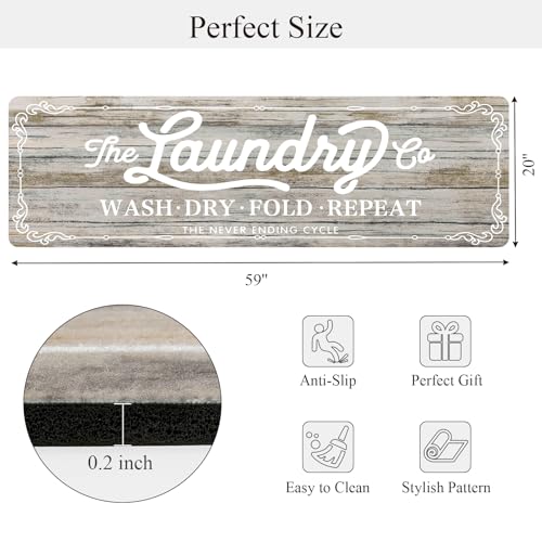 Pauwer Laundry Room Rug Runner 20"x60" Waterproof Rubber Laundry Mat Non Slip Kitchen Mats for Floor Washable Floor Mat Runner Rug for Farmhouse Mudroom Washroom Bathroom Decor - color: Wood Beige, size: 1'8" x 5'
