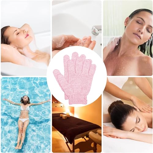 4 Pairs Bath Gloves, Body Scrub Mitts, Shower Scrubber Gloves for Shower Spa Massage & Body Scrub for Women Bath Spa Accessories (Pink, S)