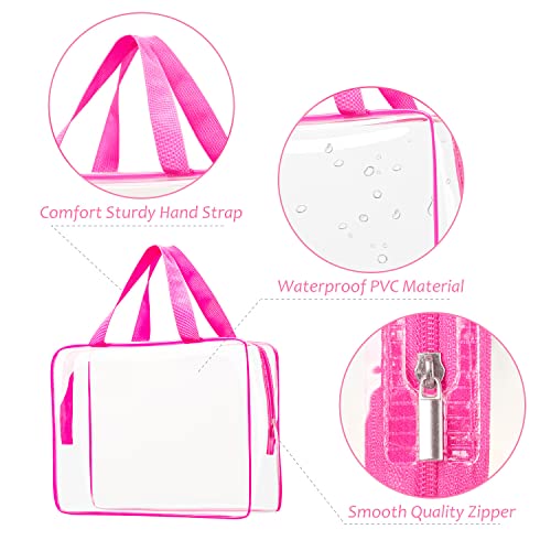 3pcs Clear Cosmetic Bags, TSA Approved Toiletry Bag Set Crystal Clear Travel Beach Essentials Bag Organization PVC, Clear Makeup Bags Luggage Pouch Carry on Airport Airline Compliant Bag Women Men - color: 3pcs Pink-1 large, 1 medium, 1 small