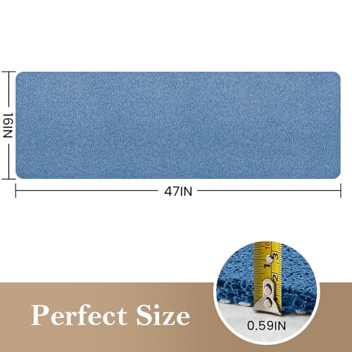 Shower Mat Bathtub Mat Non-Slip,47x16 inch, Soft Tub Mat with Drain,PVC Loofah Bath Mat (Phthalate Free) for Tub and Bathroom,Lake Blue - color: Lake Blue, size: 47" x 16" (Rectangular)
