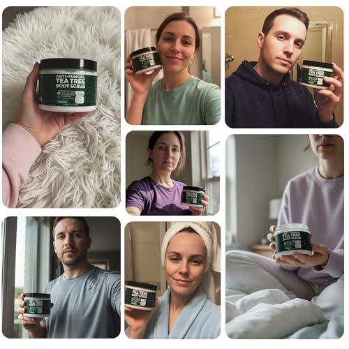 Terramed Just Think Comfort Antifungal Body Scrub with Tea Tree Oil – Exfoliating Body Wash for Women & Men – Soothes Itchy Skin, Rashes, Acne, Warts & Insects Bites – 12 Fl oz with Scrubber Brush