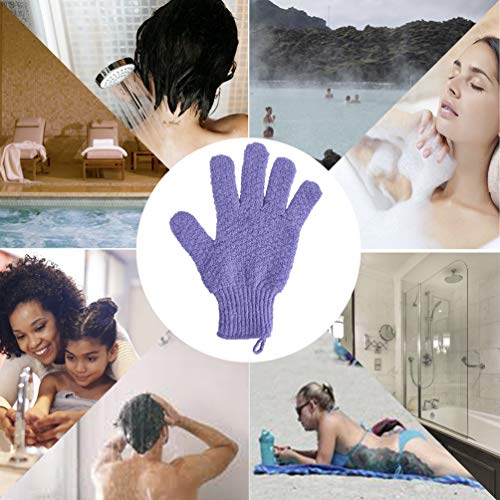Bath Exfoliating Gloves Scrub - 4 pcs(2 pairs) Lengthened and Large Exfoliating Scrubbing Gloves for Shower, Spa, Massage - Scrub Exfoliating Mitts for Body, Face, Hand （Purple and Beige） - color: Purple and Beige