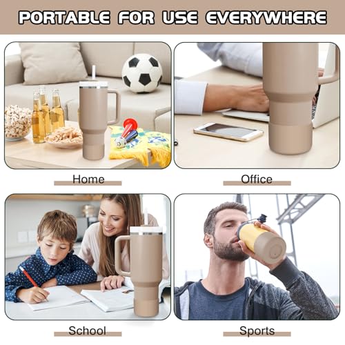 WUQID Silicone Boot Sleeve Compatible with Hydro Flask Travel Tumbler with Handle 32oz&40oz and 12-24oz Hydroflask Bottle & Stanley 20 30 40oz Tumbler, Fit 2.83-2.95in Bottom, Anti-Slip Bottle Cover - color: Almond Rose