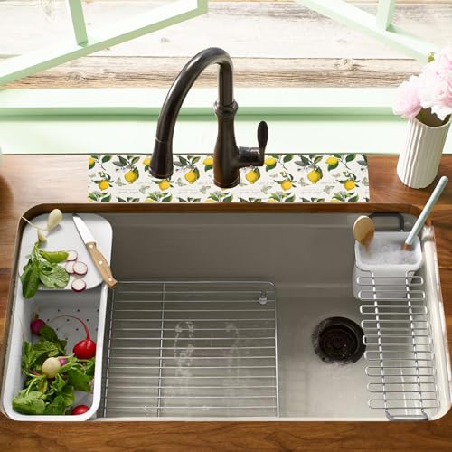 19.5" x 12" Dish Drying Mat & 24" x 5.5" Sink Splash Guard, Super Absorbent Drainer Rack Mat for Kitchen Counter Coffee Bar - color: Yellow, size: 19.5"*12"+24"*5.5"
