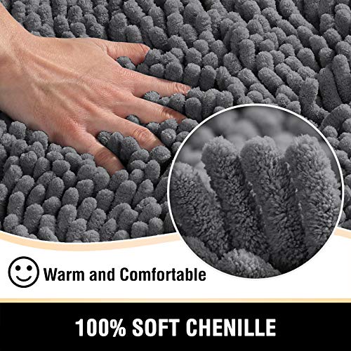 H.VERSAILTEX Luxury Chenille Bathroom Rugs - Non-Slip Bath Mats, Extra Soft Absorbent Shaggy, Washable Fast Dry 2 Piece Set (Grey, 20" x 32"/17" x 24") - color: Grey, size: 20" x 32" Plus 17" x 24"