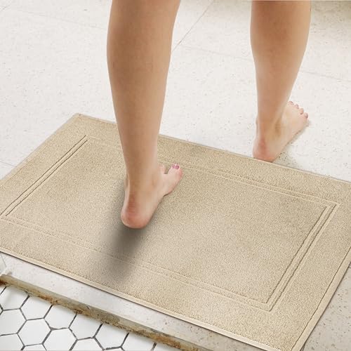 Tens Towels Pack of 2 Bath Mats 100% Cotton, 20 x 32 Inches, Super Absorbent, Hotel Quality Premium Floor Towels, Luxurious, Soft & Quick Dry, Not a Bathroom Rug, Beige - color: Beige
