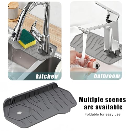 Silicone Sink Splash pad with Inclined Drain, Easy-to-Clean Drain pad, Suitable for Kitchen and Bathroom. (Unilateral Gray) - color: Unilateral Gray