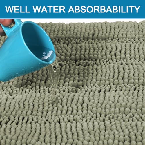 H.VERSAILTEX Bath Mats for Bathroom Non Slip Thick Chenille Striped Bath Rug Absorbent Fluffy Soft Shaggy Rugs Washable Dry Fast Plush Mats for Indoor, Bath Room, Tub - 20" x 32", Eucalyptus Green - color: Eucalyptus Green, size: 20" x 32"