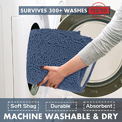 Bathroom Rugs Sets 2 Piece, Luxury Chenille Bath Mat Set, Soft Plush Anti-Slip Bath Rug + U-Shaped Toilet Mat. Microfiber Shaggy Carpet, Super Absorbent (24” x 36” & 20” x 24” U, Medium Blue) - color: Medium Blue, size: 2 Piece Set - Large