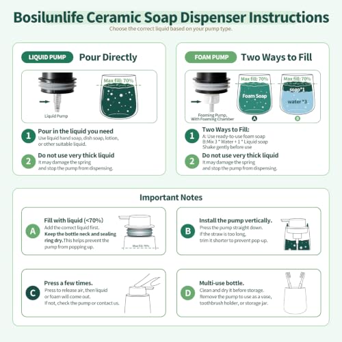 Bosilunlife Ceramic Foaming Soap Dispenser - 12Oz Bathroom Countertop Kitchen Dish Soap Pump Dispenser Foam Soap Dispenser - Matte Light Grey - color: Matte Light Grey