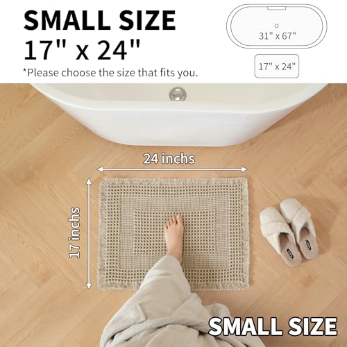 Waffle Bath Mat - Super Water Absorbing Bath Mat Quick Dry, Bathroom Rugs Non Slip Washable with Tassels, Rubber Backed Bathroom Mat for Bathroom Floor, Tub and Shower, 17" x 24", Brown - color: Brown, size: 17" x 24"