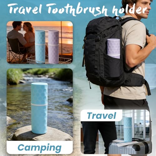2Pcs Travel Toothbrush Case, Portable Travel Toothbrush Holder with Dot,Toothpaste Container for Home, Travel, Business, Camping, School, Couple 8.1x2.5x2 (Purple+Blue) - size: large size