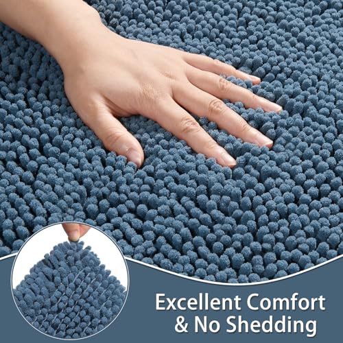LOCHAS Bathroom Rugs Sets 2 Piece, Soft Non Slip Bath Mat Set, 20''x20'' U-Shaped Toilet Rug and 34''x21'' Denim Blue Bath Rugs, Washable Absorbent Chenille Toilet Rug Set for Bathroom, Shower, Sink - color: Denim Blue