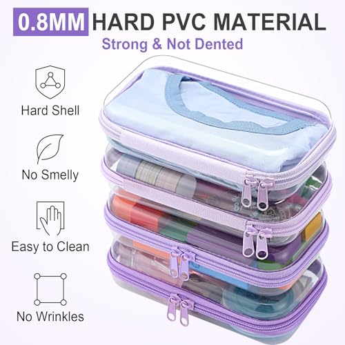 Hoolerry 4 Pcs Hard Clear Zipper Case Makeup Bags Plastic Zipper Pouch Transparent Storage Box Containers for Cosmetics, Snacks, Building Blocks, Puzzles(Clear,7.5 x 3.9 x 2 in,Purple) - color: Purple, size: 7.5 x 3.9 x 2 in