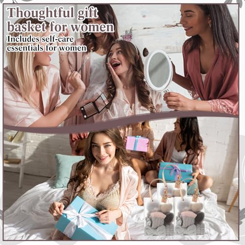 6 Set Spa Gifts Bulk for Women, Sleepover Party Favors Supplies for Bridesmaid Bridal Shower Wedding Guests Baby Shower Birthday Gift with Towels Socks Hair Tie Clip Eye Masks(Light Brown) - color: Light Brown