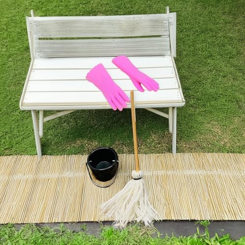 Miniature Cleaning Set: Mop, Bucket & Rubber Gloves for Dollhouse Scenes