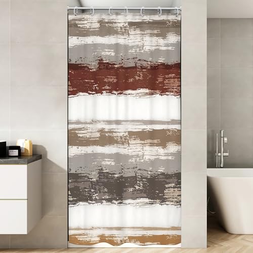 Abstract Brown 36Wx72H Shower Curtain Small Stall Half Modern Geometric White Grey Striped Simple Neutral Watercolor Oil Painting Bathroom Curtain Set Aesthetic Bath Bathroom Accessories Decor - size: 36"W x 72"L (Pack of 1)