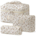 HBselect Quilted Makeup Bag, 3PCS Cotton Large Travel Makeup Bag, Cute Floral Coquette Make up Bag Cosmetic Bag Toiletry Bag for Women Girls - color: A-3PCS-Floral 23