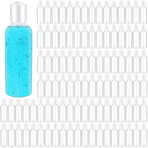 Roshtia 100 Pack 3.4 oz Travel Bottles for Toiletries, Clear Refillable Plastic Bottles with Disc Top Flip Cap, Leak Proof Empty Containers for Shampoo, Lotion, Essential Oil, Bulk Travel Size(White) - color: White, size: 3.4 oz