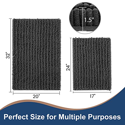 FLOLEOPA Luxury Chenille Charcoal Grey Bathroom Rugs Bath Mats Sets, Extra Soft and Absorbent Bathroom Rugs Non Skid Machine Wash Dry Bath Mats（32"x20" Plus 17"x24"） - color: Charcoal Grey, size: 32"x20" Plus 17"x24"