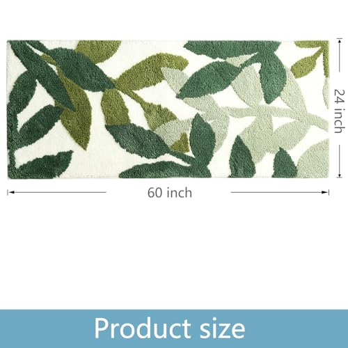 Bathroom Runner Rugs - Extra Large Green Bathroom Rug for Bathtub, Shower Room, Wash Basin, Bedroom, Strong Water Absorbent Non Slip Microfiber Long Bath Mats Washable 24 x 60 inch - color: Leaves C, size: 1'11" x 4'11" (Rectangular)