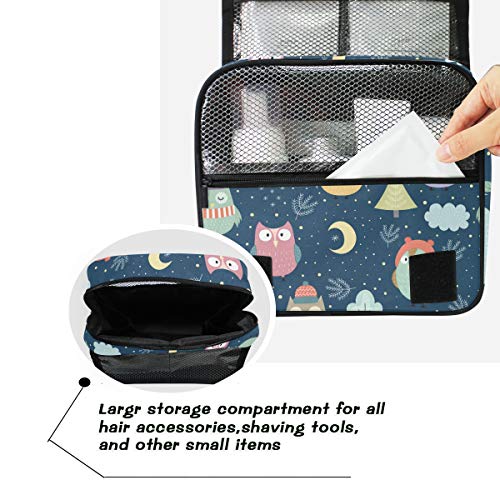 senya Hanging Travel Toiletry Bag Kit Makeup Case Cosmetics Organizer for Men Women - color: Owl Moon Cloud Night