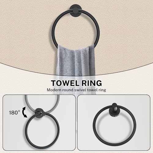 6 Pieces Towel Bar Set Matte Black Bathroom Hardware Set Includes 23.6 Inch Towel Bar,Stainless Steel Wall-Mounted Bathroom Accessory Set - color: 6pcs Black