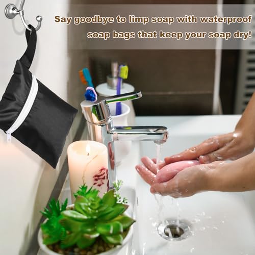 Reallnaive 4 Sets Travel Soap Bar Bag Quick Dry Waterproof & Leakproof Soap Dish Case with Foaming Nets Multifunctional Toiletry Shower Gym Essentials Pouch for Camping Enthusiasts(Black)
