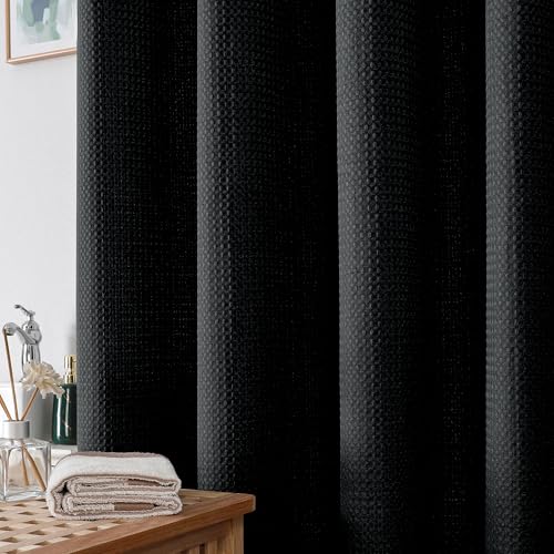 OWENIE Black Shower Curtain, Stall Small Waffle Weave Heavy Fabric Shower Curtains for Narrow Size Bathroom, Waterproof Soft Hotel Spa Luxury Bath Curtain Set, Machine Washable, Black, 36x72 Inch - color: Black, size: 36"W x 72"L (Pack of 1)