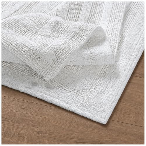 Bedding Craft Bathroom Bath Mat Rug Set of 2, 17x24 + 21x34, Off White | 100% Cotton, Reversible, Absorbent, Machine Washable, Soft Mats for Tub Side - color: Off White, size: 1'9" x 2'10" (Rectangular)