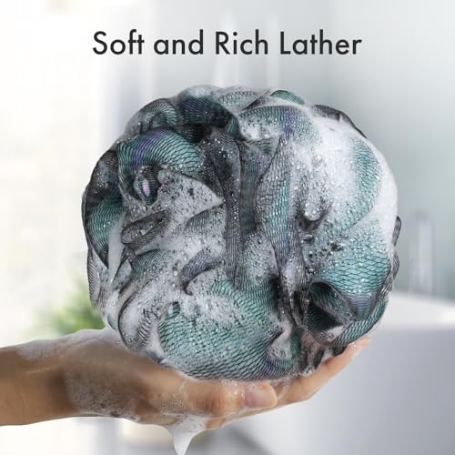 AmazerBath Charcoal Loofah Sponge, Shower Loofah 60g/PCS - Body Scrubber Loofa Set of 4 - Charcoal Blue, Green, Purple & Red, Bath Sponge for Men and Women - style: Charcoal Blue, Green, Purple & Red (60g)
