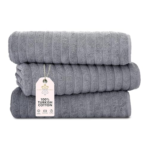 Classic Turkish Towels CTT - Luxury Jumbo Bath Sheet 3 Piece, 100% Turkish Cotton, Absorbent & Ultra Comfy Bath Towel Sheets for Hotels & Spa | 40"x65" (Grey) - color: Grey, size: 3-Piece Bath Sheets