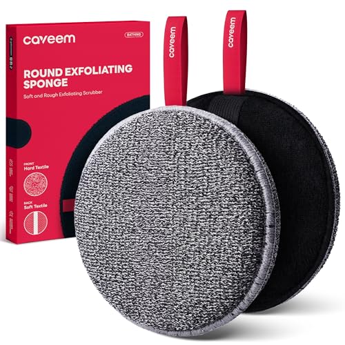 Caveem Exfoliating Body Scrubber, Bath and Body Scrub Buffer, Body Exfoliator for Remove Dead Skin, Gentle and Rough Lightweight Sponge for Shower (2 Pack) - style: Round and Dual-Sided Exfoliation