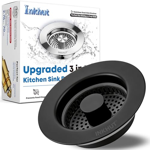 Upgraded 3 in 1 Kitchen Sink Drain Strainer - Stainless Steel Sink Stopper, Anti-Clogging Food Catcher Basket, Sink Bounce Core Drain Strainer Plug for US Standard 3 1/2 inch Drain (Black) - color: Black