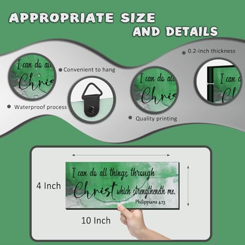 4 Pcs Green Bathroom Decor Christian Wall Art Abstract Bible Verse Wall Decor Rustic Inspirational Wood Bathroom Accessories For Bedroom Kitchen Office(10 x 4 Inches, Green) - color: Green