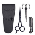 BlueZOO Beard Mustache Scissors and Comb Kit with PU Storage Bag, Rounded Safety Nose Hair Scissor for Men and Women Care Grooming, Ear Trimming Tool, Shears for Personal Grooming, Cutting & Styling