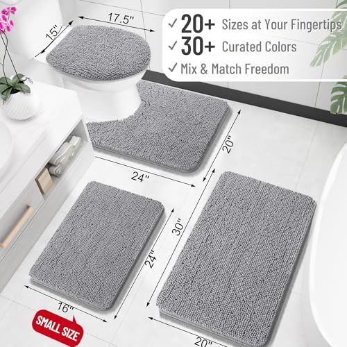 OLANLY Toilet Rugs U-Shaped 24x20, Extra Soft Absorbent Chenille Contour Bathroom Rugs for Toilet, Dry Quickly, Machine Washable, Non-Slip Bath Mat, Grey - color: Grey, size: 24" X 20" Contour Rug