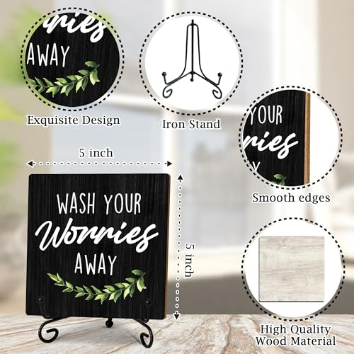 5" Funny Wooden Sign, Wash Your Worries Away Sign, Funny Bathroom Laundry Room Desk Decor, Restroom Guest Bathroom Decoration, Funny Toilet Washroom Plaque Sign Decor-A04 - color: black