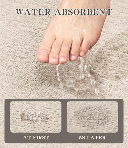 chakme Bathroom Rug Sets 2 Piece, Ultra Thin Bath Rug Set Quick Dry Bath Mat, Absorbent Bath Mat for Bathroom Non Slip Machine Washable, (Light Beige) - color: Light Beige, size: 2Piece