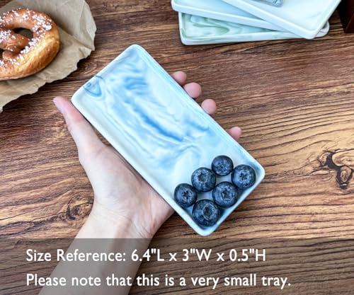 6.4" Porcelain Small Bathroom Narrow Mini Tray - Blue | Tiny Ceramic Countertop & Little Vanity Tray for Cosmetics, Perfume, Jewelry, Candle - Kitchen Soap Tray for Kitchen Counter - color: Blue, size: 6.4" x 3" x 0.5"