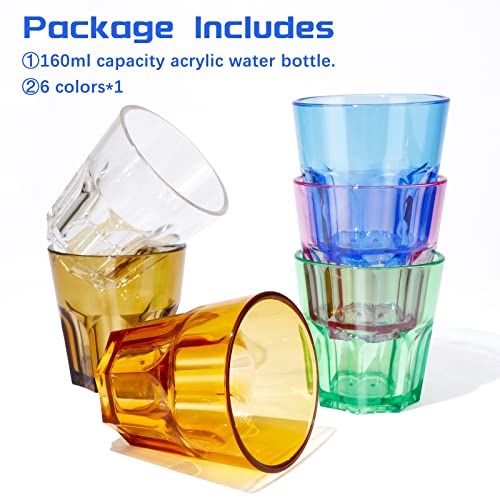 Plastic Drinking Glasses Set of 6, Unbreakable Coloured Water Tumbler, Acrylic Plastic Cups, Reusable Kids Drinking Cups for Children Kitchen Picnic Party Juice Whiskey Wine (6pc-6color-160ml/5.4oz) - color: 6pc-6color-160ml/5.4oz