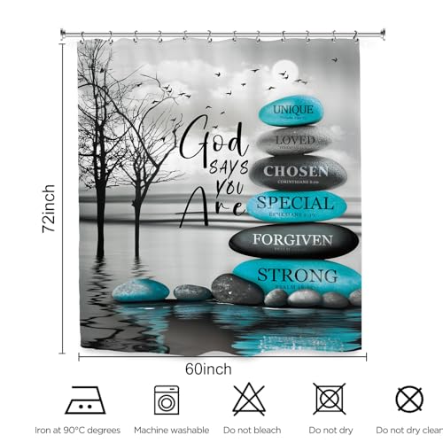 Teal Zen Spa Shower Curtain 60Wx72L Inch Quotes Meditation Inspirational Motivational Bible Positive Bathroom Set Accessories Decor with 12 Pack Hooks - color: Teal Zen, size: 60"W x 72"L (Pack of 1)