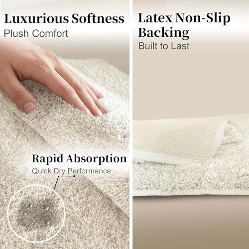 VOOVA & MOVAS Non-Slip Bathroom Rug，Ultra Soft & Quick Dry Bath Mat， Machine Washable Microfiber Shaggy Bath Rug， Plush Water Absorbent Shower Mat for Floor and Sink， 24x17 Inches，Beige - color: Beige, size: 24"x17"