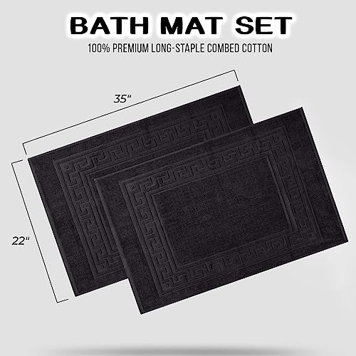 Superior Heavyweight Cotton Bath Mats, Bath Rugs For Bathroom Accessories, Washable Rug For Shower, Bath, Toilet, Modern Decor, No Backing, Luxury Hotel And Spa Quality, Set of 2, 22" x 35", Black - color: Black, size: 22" x 35" (Set of 2)