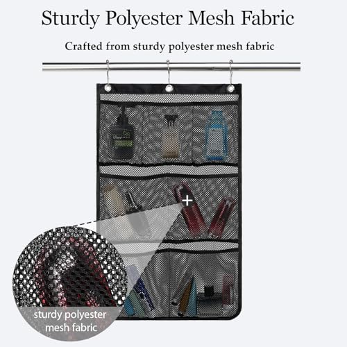 GYEUKHAM Mesh Shower Caddy Hanging Organizer with 7 Pockets and Hooks, Portable Quick Dry Bathroom Storage for College Dorm, Cruise, RV, Gym, Travel Toiletry Bag, Black, 1 Pack - color: Regular-Black-1 Pack