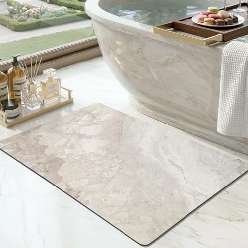 Color&Geometry Ultra Thin Bathroom Rugs Non Slip,Absorbent Quick Dry Bath Mats for Bathroom,Thin Bath Rugs Washable with Rubber Backing Fit Under Door Outside Shower,Beige Stone-Texture,17"x30" - color: Beige Stone-texture, size: 17"x30"