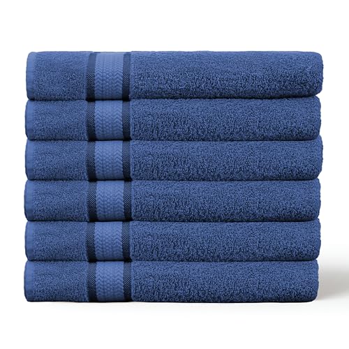 COTTON CRAFT Ultra Soft Hand Towels - 6 Pack Luxury Hand Towels - 100% Cotton Plush Absorbent 580 GSM Large Towel - Quick Dry Durable Machine Washable - Bathroom Kitchen Gym Spa - 16 x 28 - Blue - color: Blue, size: 6 Pack Hand Towels